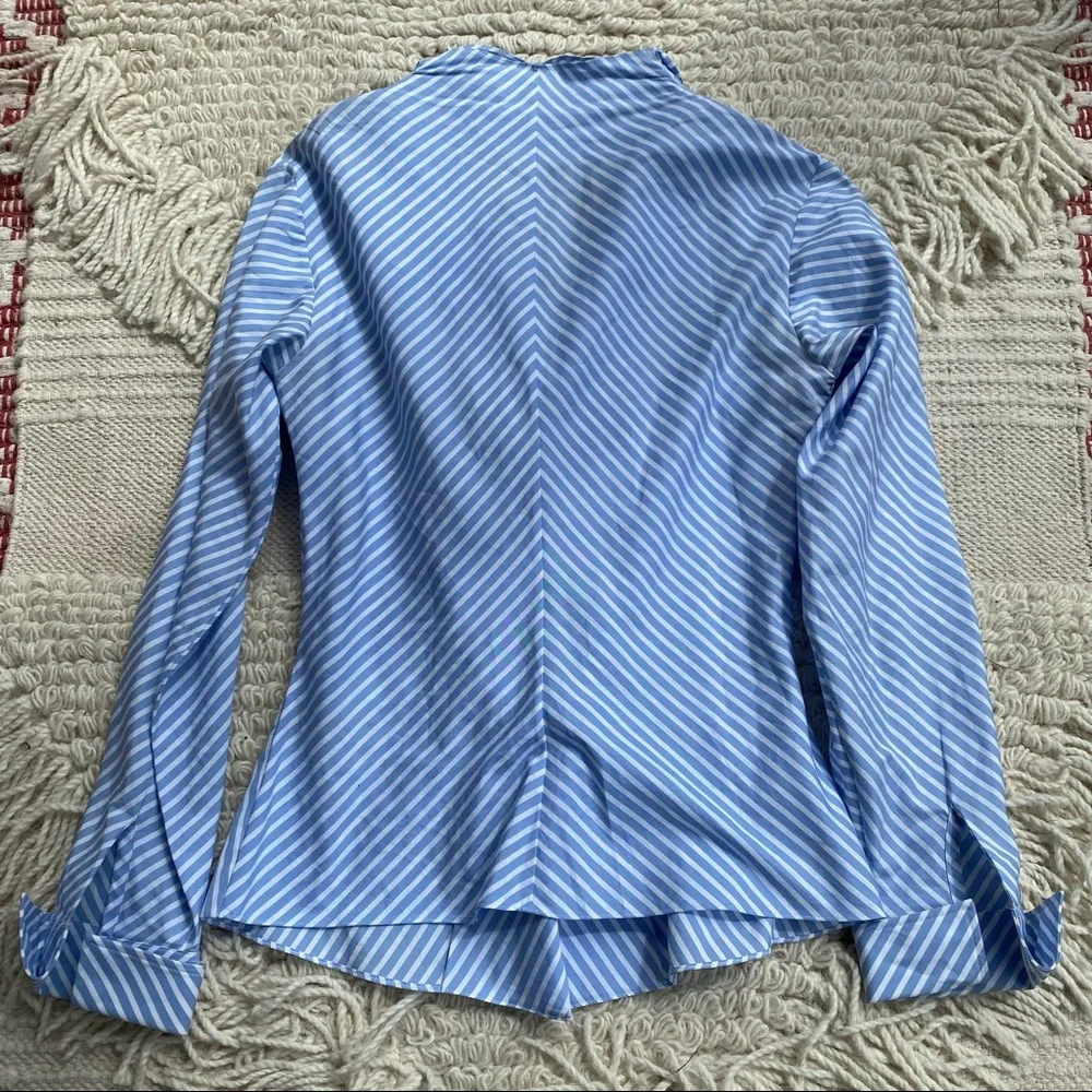 RALPH LAUREN Black Label light blue striped asymmetrical button up top 6 - Picture 8 of 10